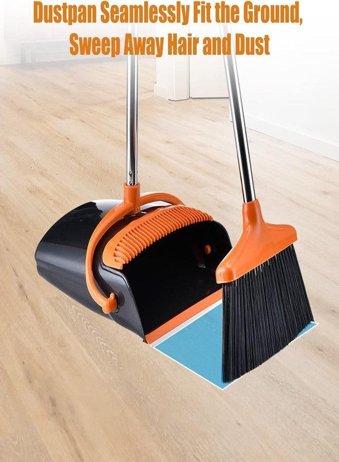 GNEY Standing Dustpan and Broom Set with Adjustable Long Handle | Self-Cleaning Comb Design | Upright Space-Saving Dustpan | Heavy-Duty Floor Cleaning for Home, Office & Pet Hair - Image 4